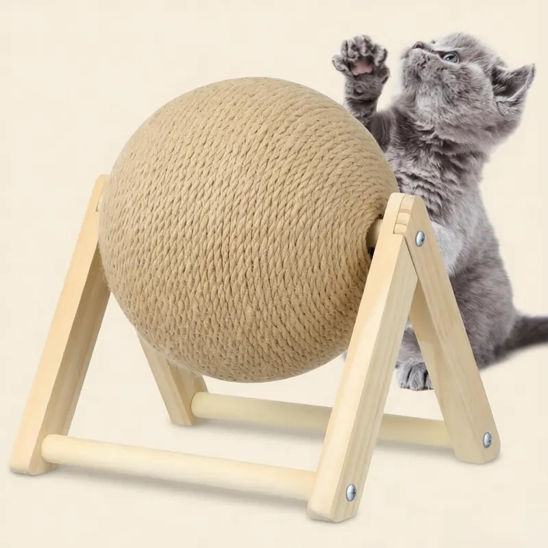 Natural Sisal Rope Cat Scratching Pad Ball Toy, Furniture-Safe, Wear-Resistant Claw-Sharpening Accessory for Indoor Kittens & Cats
