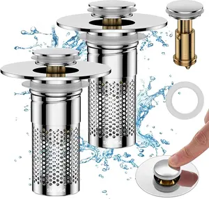 Upgrade model of stainless steel Bathroom Sink Drain Strainer,Universal Pop-Up Sink Stopper Hair Catcher, Anti-Clog Stainless Steel Drain Filter Basket, Removable Sink Drain for Bathroom Sink Stopper Replacement