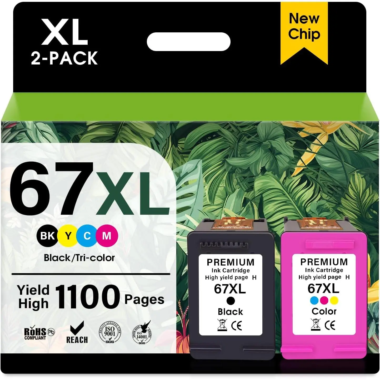 67XL Printer Ink  High Yield Replacement for  Ink 67 XL for  DeskJet 1255 2755 2722 2700e Plus 4152 4155 Envy 6052 Pro 6052 6455 (1 Black, 1 Color)