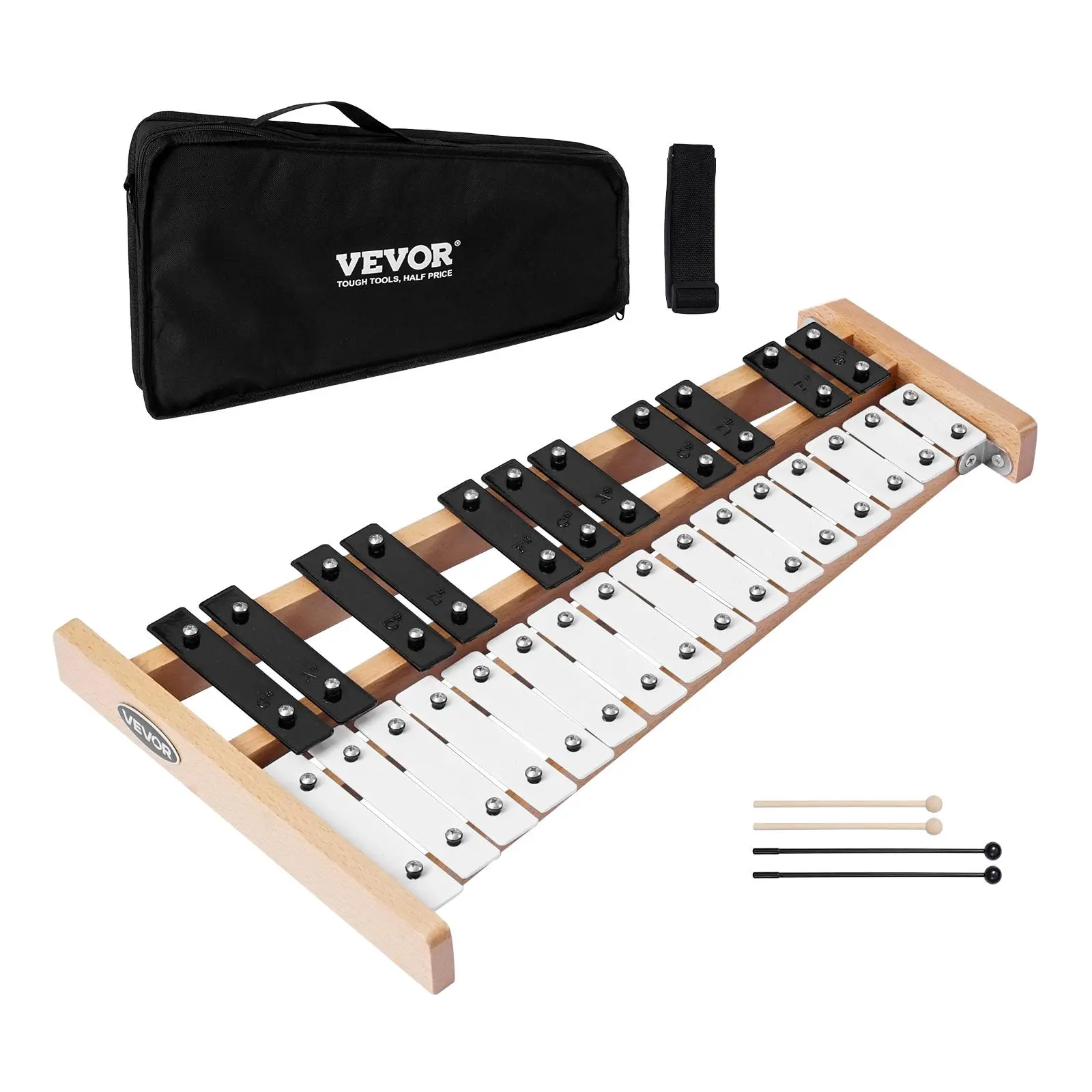 【Summerfinds】VEVOR Glockenspiel Xylophone, 27 Notes, Professional Xylophone Percussion Instrument, with Metal Keys, Includes 4 Mallets, Carrying Bag, Beginner Musical Instrument for Adults and Kids Music Teaching