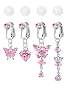 Fake Belly Button Ring, Fake Belly Ring with Silicone Pain Relief Spacer, Stainless Steel Fake Belly Piercing Clip on Belly Button Rings, Cute Jewelry, Non Piercing Jewelry, Body Piercing Jewelry