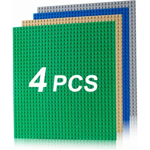 4 Pack Classic Baseplates, Building Plates for Building Bricks, Compatible with All Major Brands and Activity Table-Baseplate 10" x 10", Age 3 and up, Multicolored