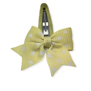 Snap Clip Hair Bow White and Yellow Polka Dot Grosgrain Ribbon Accessory for Everyday Wear Party Favors and Easter Baskets