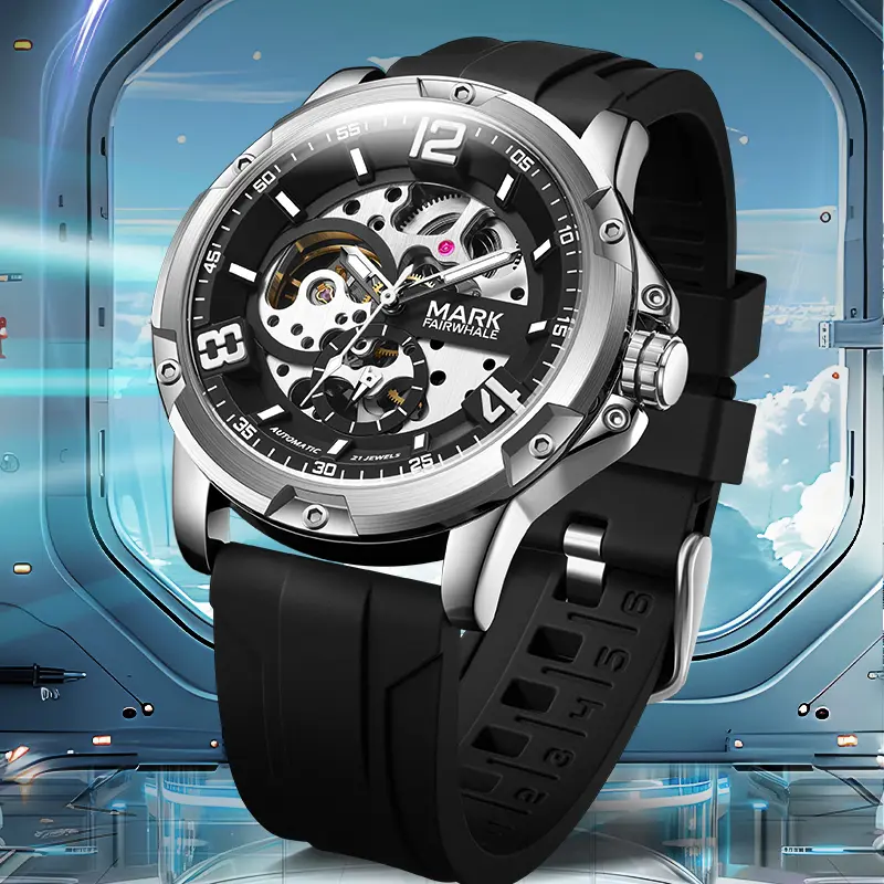 MARK FAIRWHALE Men's Vintage Mechanical Watch, Fully Automatic Flywheel Cutout Design with Elegant Analog Dial, Water Resistant Business Style FW-6019, Water Resistant Watch, Fashion Analog Watch