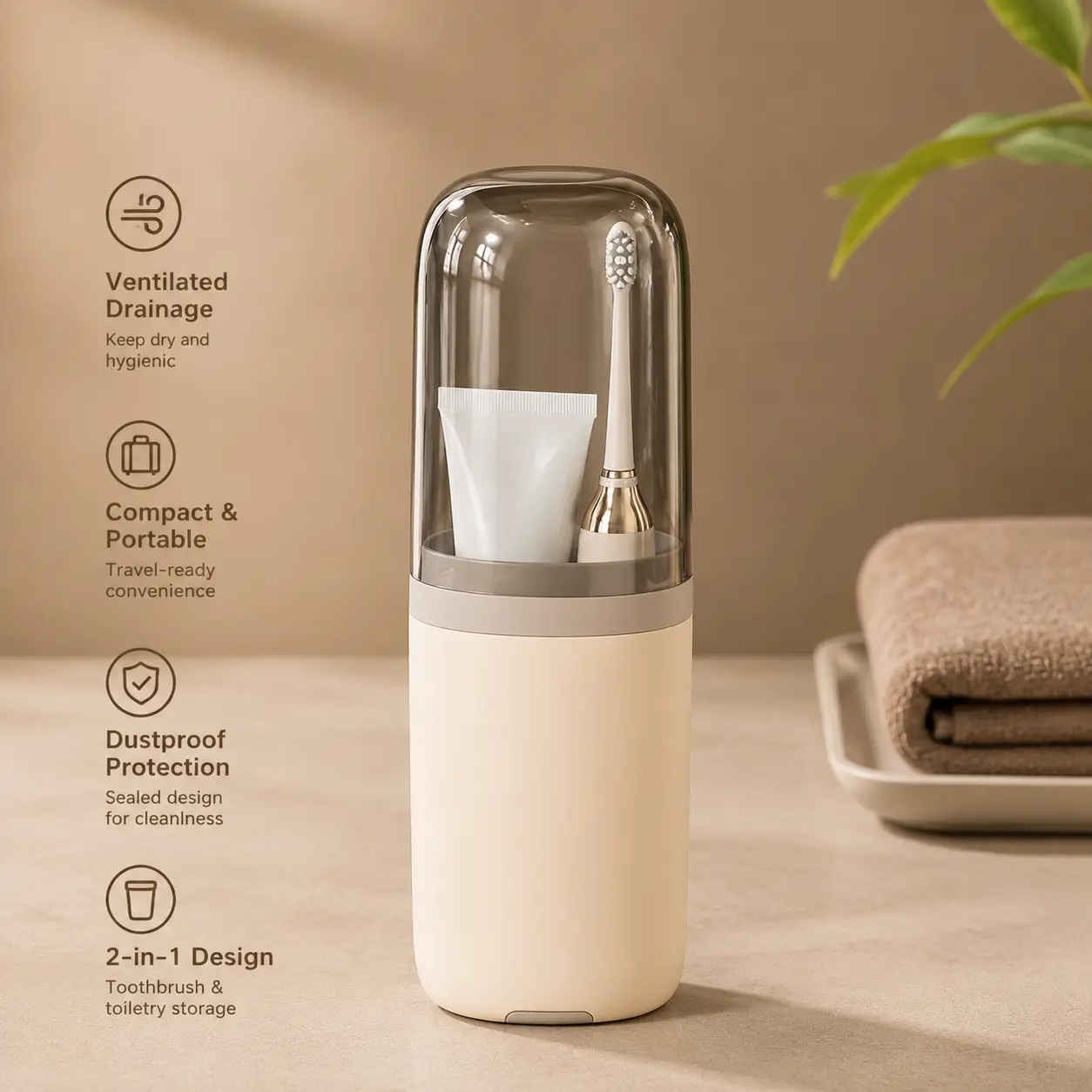 1 Count, Ventilated Travel Toiletry Cup, Portable Toothbrush and Toothpaste Storage Holder for Trip Business Travel Daily Bathroom Use