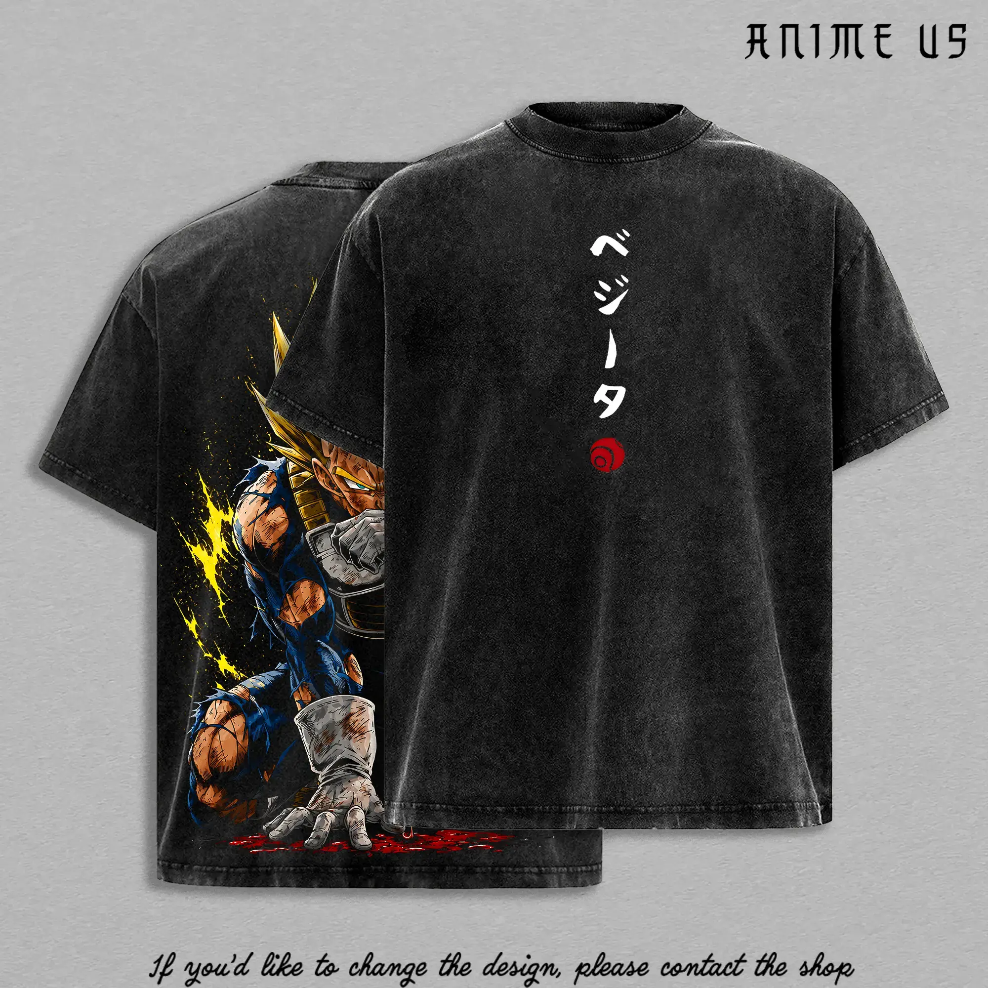 Saiyan Prince Golden Warrior T-Shirt, Men's Vintage Washed Heavyweight Cotton Oversized Streetwear Graphic Tee, Tshirt, Shortsleeve Casual Unisex