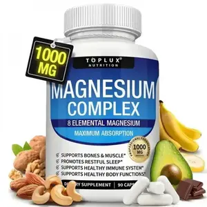 （Flash Sale 1 bottles）TopLux Nutrition Magnesium Complex 1000mg 90 Capsules 7 Elemental Sources Men Women Bone Muscle Sleep Immune Support Nature Decent Fitness Dietary Supplement Malate Taurate Chelated for