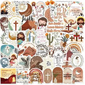 Religious Themed Sticker, 50/1000pcs/set Cartoon Pattern Self Adhesive Decorative Sticker, DIY Decals for Water Bottle, Laptop, Phone Case, Journal