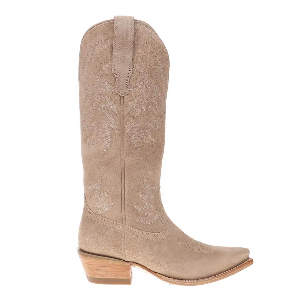 Tecovas Womens The Annie Tall Embroidered Snip Toe  Casual Boots Knee High Low Heel 1-2" - Beige