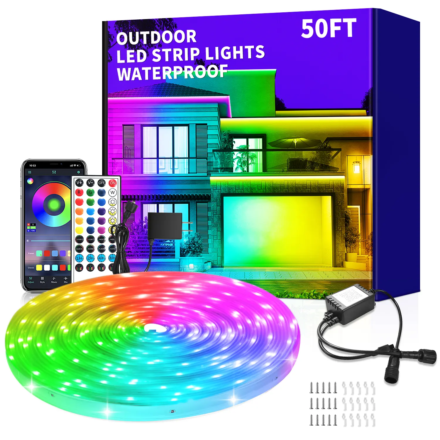 SEGRASS 24V DC Power Supply 50ft RGB Waterproof Multicolor Outdoor LED Strip Lights - 24V Cooler Running, IP68, Remote & App Control, Music Sync, 29 Dynamic Modes, Dimmable Flexible Rope Lights, Easy Install, Decoration for Pool Deck, Balcony, Family-Safe