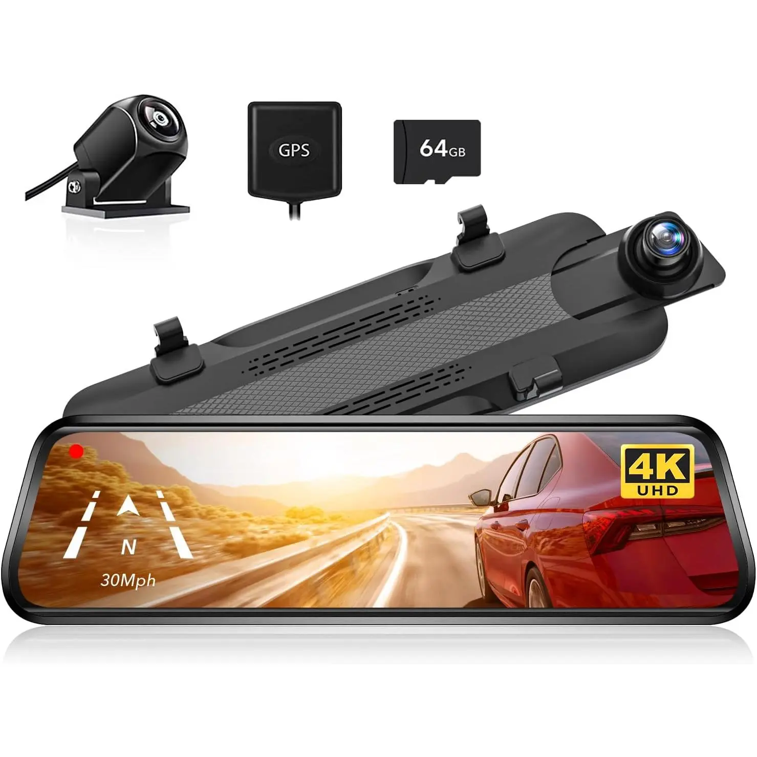 G930 10'' Rear View Mirror Camera with 5.8GHz WiFi, 4K Dash Cam Front and Rear with WDR, Touch Screen Rearview Mirror Backup Camera, Parking Monitor, Reverse Assist, Includes 64GB Card & GPS