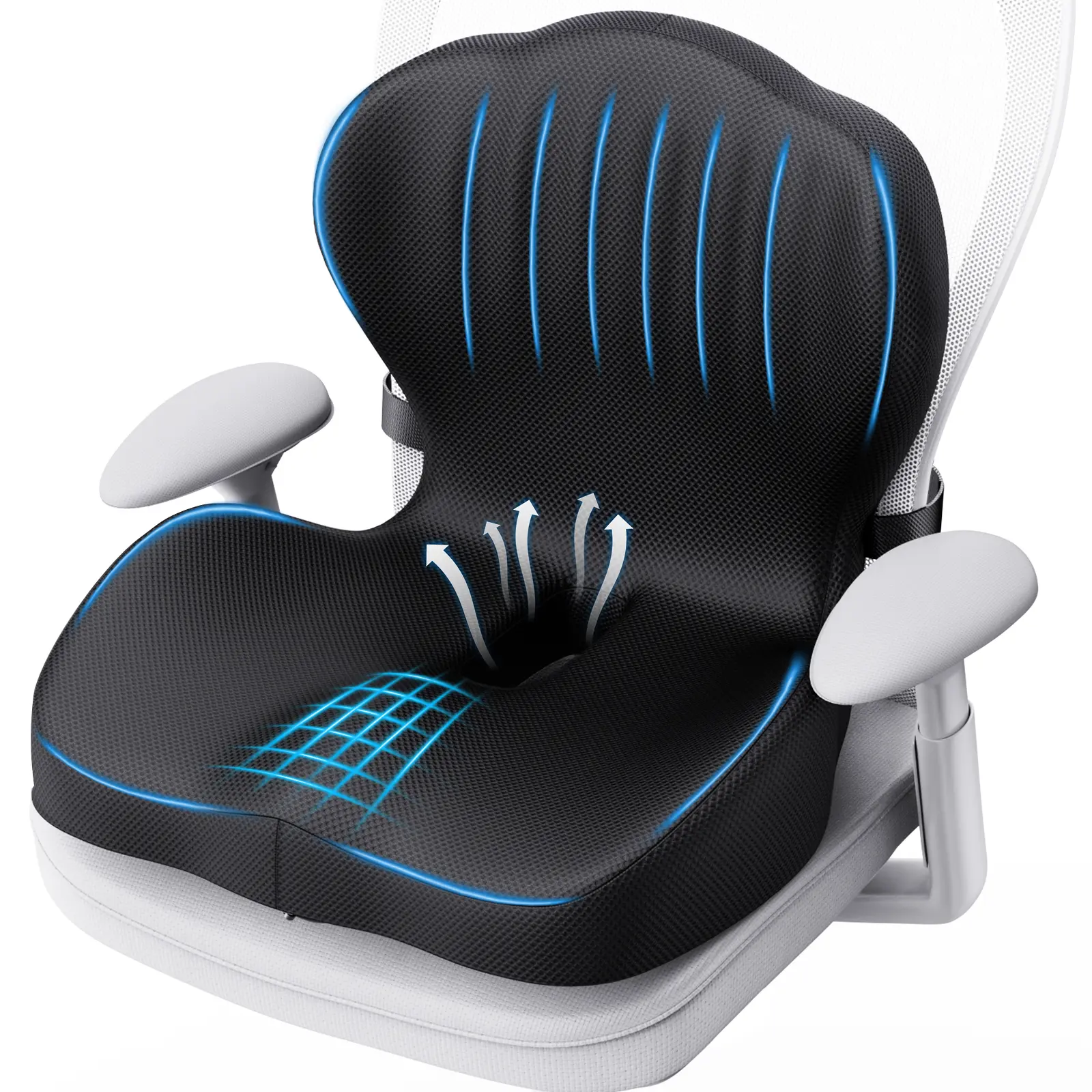 Benazcap Memory Foam Seat Cushion with Lumbar Support Pillow for Office Chair Car & Gaming Seat Wheelchair Ergonomic Design for Sciatica Tailbone Pressure Relief Black