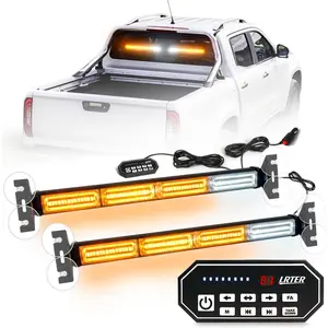 2x17.7 Traffic Advisor Strobe Light Bar with Remote Control Emergency Warning Flashing Safety Windshield Lights for Construction Vehicles Snow Plow Tow Trucks Amber