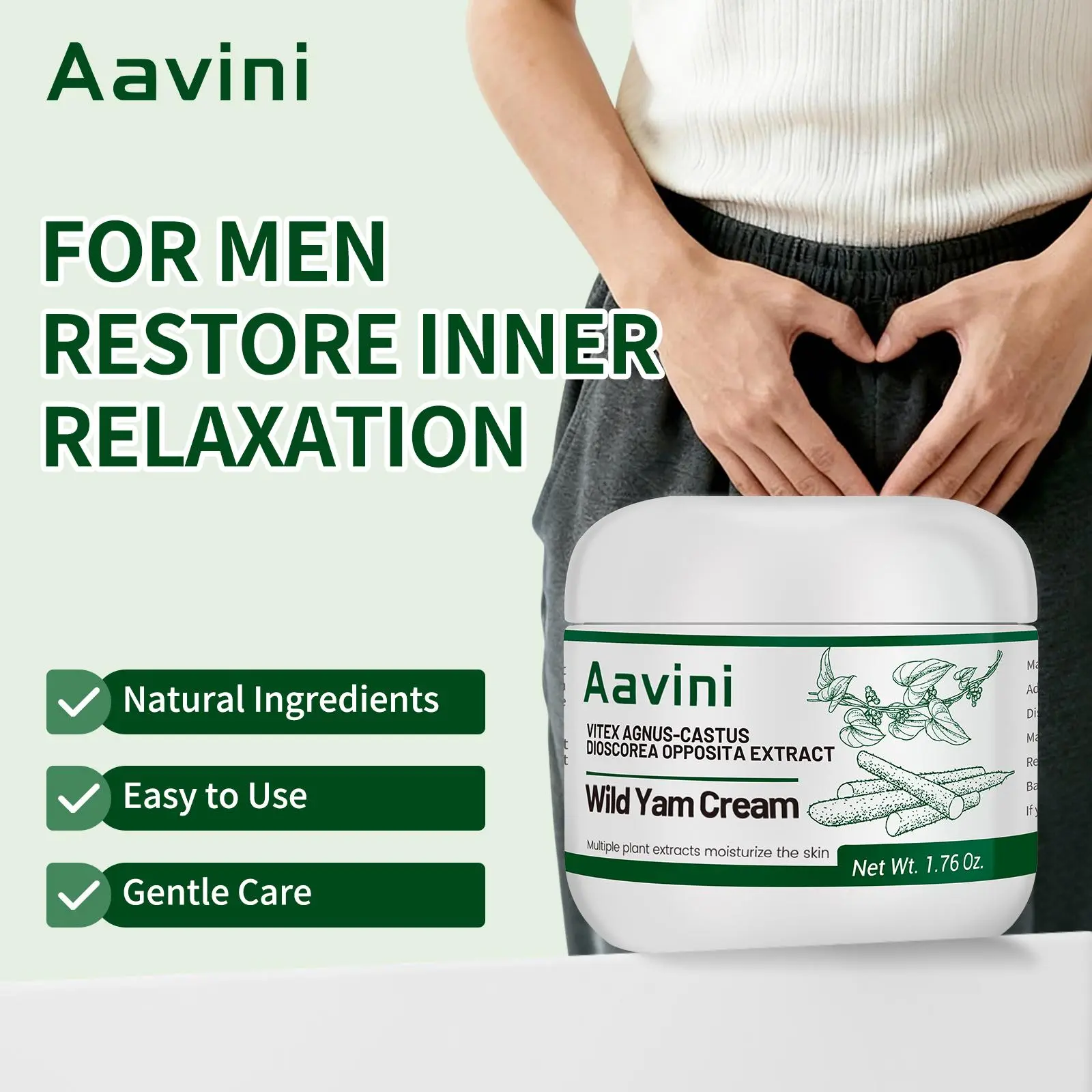 Aavini Wild Yam Face Cream with Soothing Mugwort Oil, Balancing Daily Facial Moisturizer for Skincare, 50g, Moisturizers, Daily Face Moisturizer