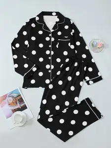 Women's Christmas Print Pajama Set, Long Sleeve Lapel Design, Soft Breathable Fabric, Holiday outfits Wear, Winter Home, Loungewear, Nightwear, Pjs