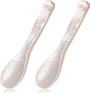 2Pcs Caviar Spoons, 3.5 Inch Mother of Pearl Spoon Hand Craft Shell Spoon for Caviar, Ice Cream, Eggs, Coffee, Salt, Jam, Restaurant Serving
