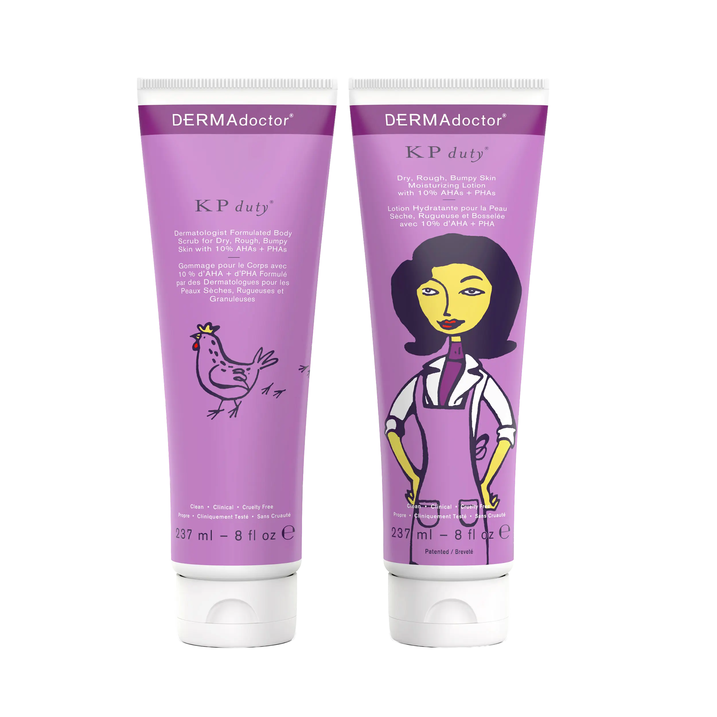KP Duty Kit for Dry & Bumpy Skin – DERMAdoctor Body Scrub & Moisturizing Lotion Duo with 10% AHAs + PHAs, Exfoliating Scrub & Hydrating Body Lotion for Rough, Bumpy, Uneven Skin, 8 fl oz Each