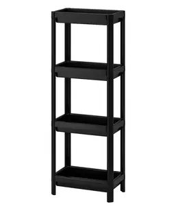 IKEA TISKEN Black 4-Tier Bathroom Shelf Unit Compact Tool-Free Assembly Eco-Friendly Storage Rack for Small Spaces