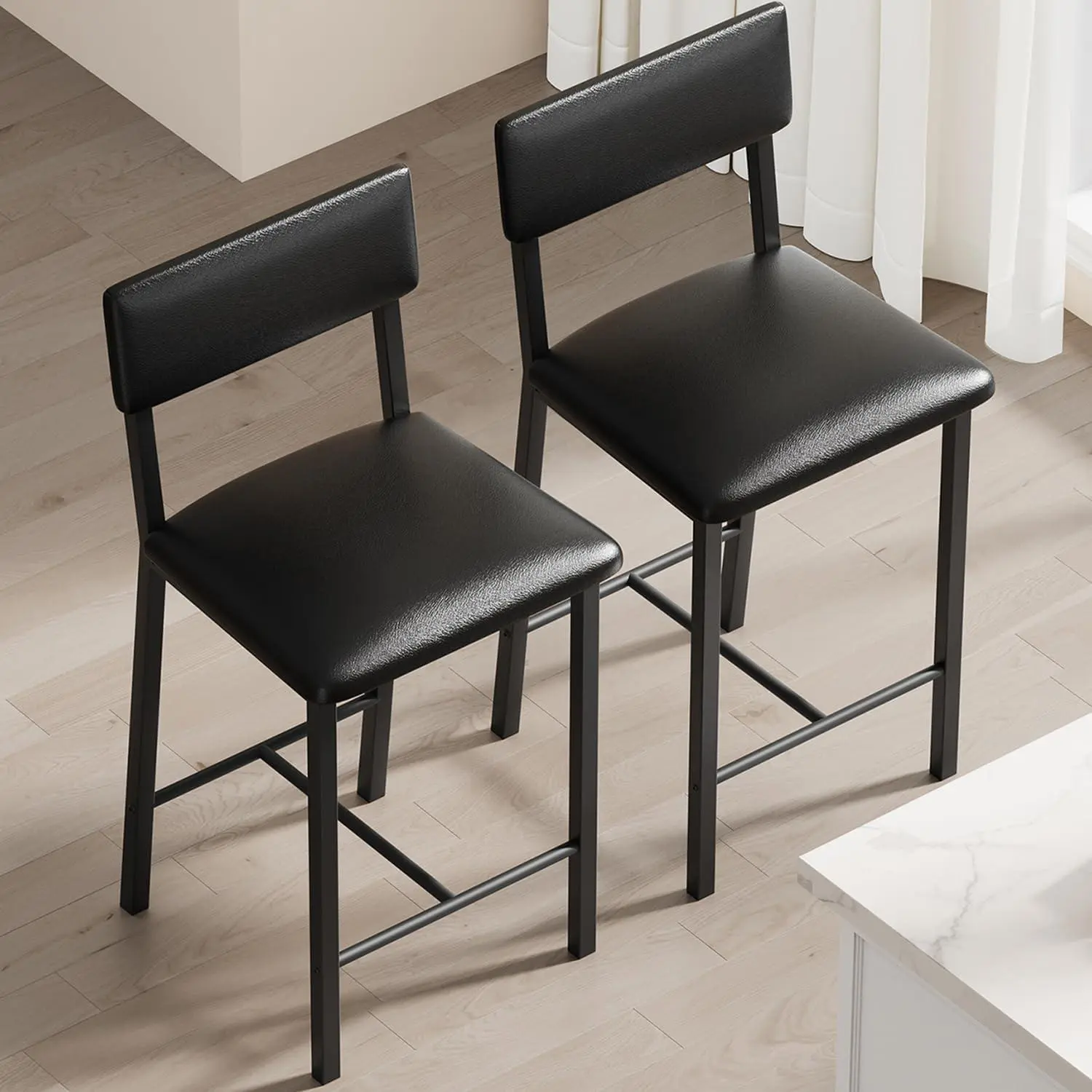GARVEE Bar Stools Set of 2, Kitchen Barstools Backrest and Footrest, Kitchen Island Counter Chairswith Thick Cushion, for Dining Room, 25 in Counter Height Bar Stools, Retro Black
