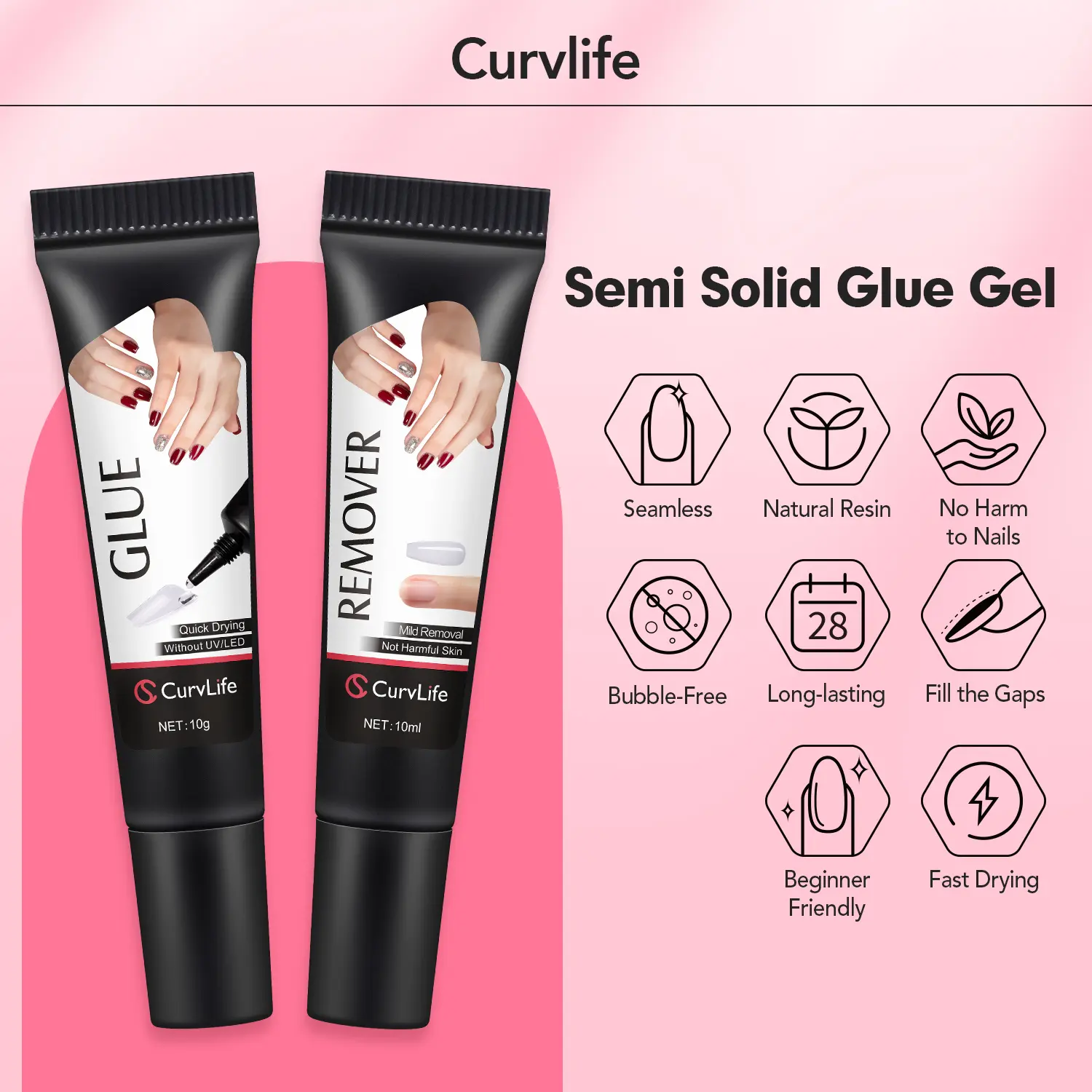 NailGlue Pro Kit – Super Strong 10g Quick-Drying Semi-Solid Nail Tip Glue with 10ml Remover for Press-On Nails and Acrylic Tips, Long-Lasting Adhesive Gel for Salon-Quality Nail Kits, No UV Lamp Needed, Easy Application for Home or Salon Use