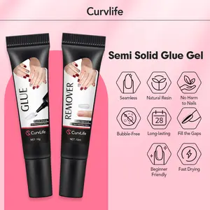 NailGlue Pro Kit – Super Strong 10g Quick-Drying Semi-Solid Nail Tip Glue with 10ml Remover for Press-On Nails and Acrylic Tips, Long-Lasting Adhesive Gel for Salon-Quality Nail Kits, No UV Lamp Needed, Easy Application for Home or Salon Use