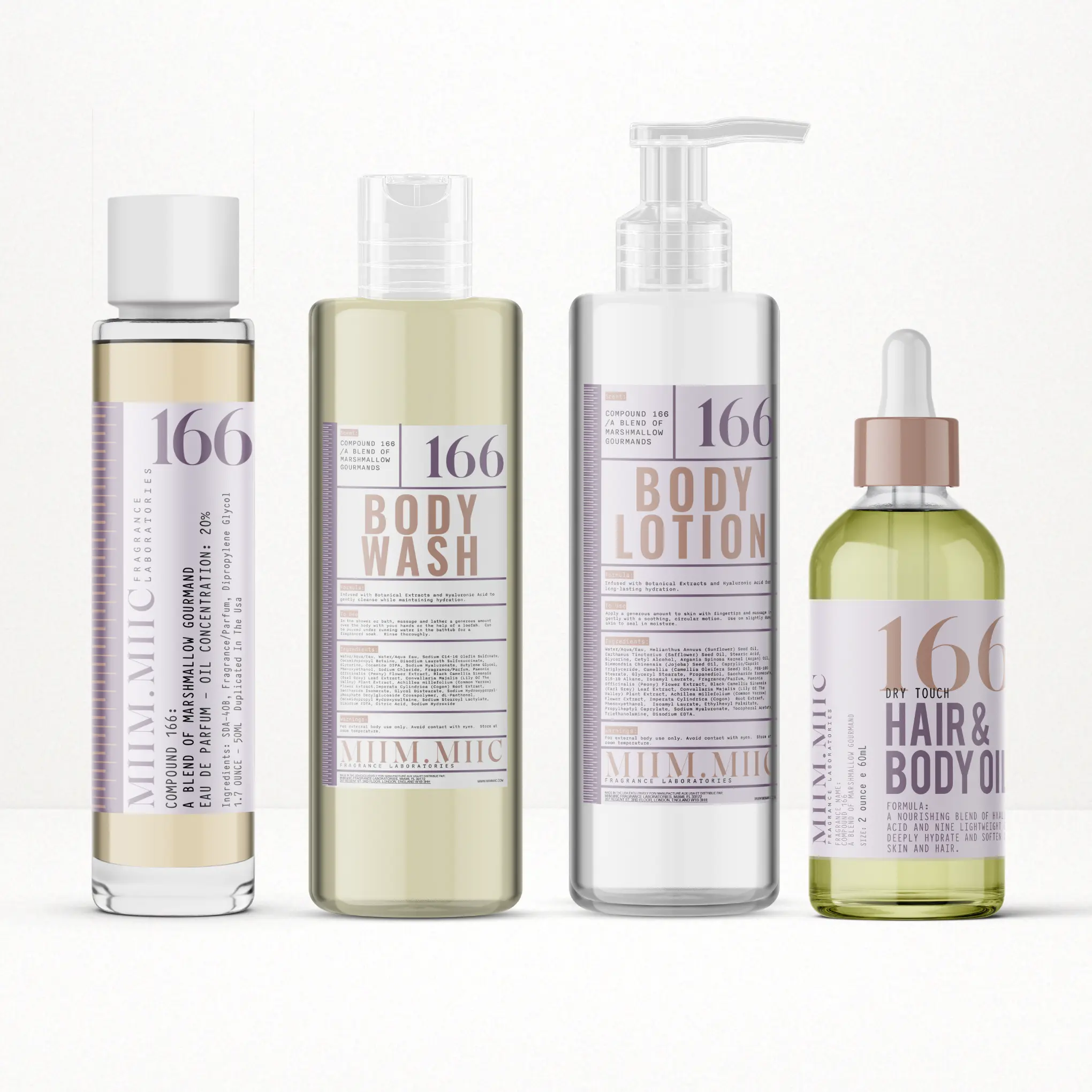 No 166 MARSHMALLOW GOURMAND Collectors Kit - Eau de Parfum, Body Lotion, Body Wash, & Hair & Body Oil - Soft Vanilla & Fluffy Marshmallow Scent Body Envy Sets Body Care Set