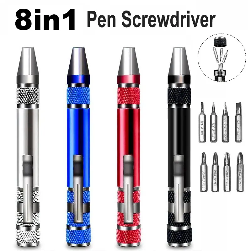Multifunction 8 in 1 Pocket Precision Mini Screwdriver Pen Mobile Phone Repair Hand Tools Kit Portable Screwdriver Set Bits Multifunctional Screwdriver