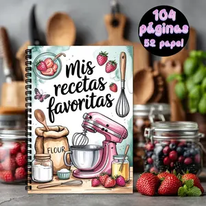 Spanish Herb Recipe Spiral Notebook, Couples' Cookbook (holds Up to 100 Recipes), Strawberry Cooking Magazine, Blender and Baking Design