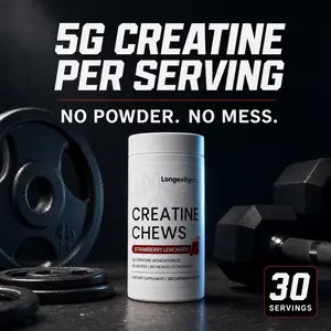 LongevityOTC 5g Creatine Chewable Tablets - Strawberry Lemonade Flavor, Low Sugar, 10 Calories per Serving, Fitness Dietary Supplement for Wellness Goals