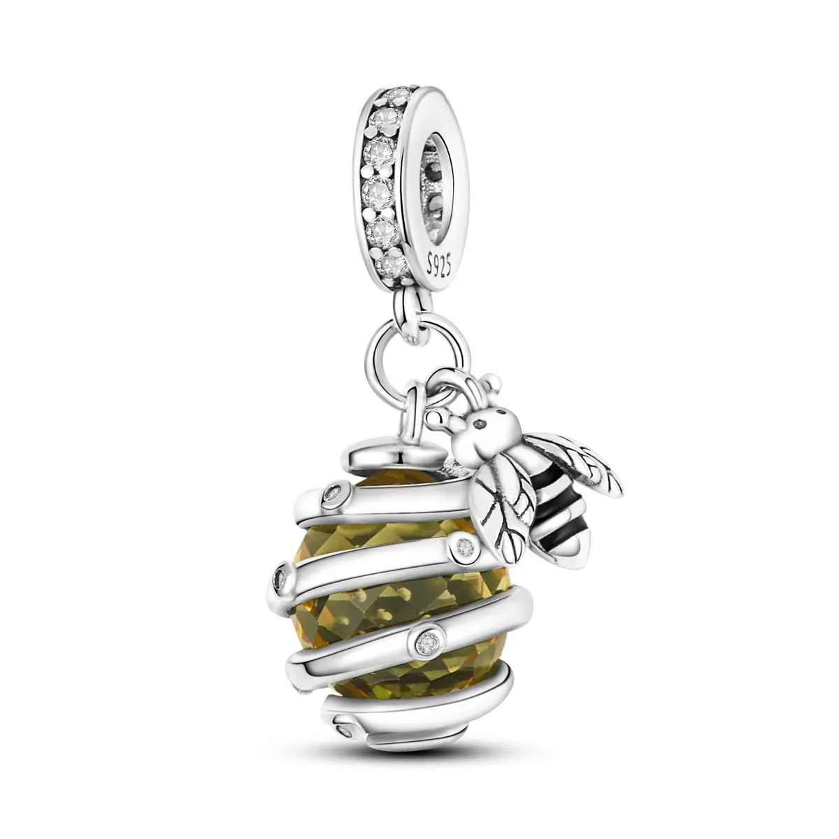 Mula Silver-Plated Bee Pendant with Shiny Zirconia, Unisex Honeycomb Charm, Compatible with Necklaces & Bracelets, Ideal Gift for Nature-Loving Individuals, Bee Pendants, Pendant With Zirconia