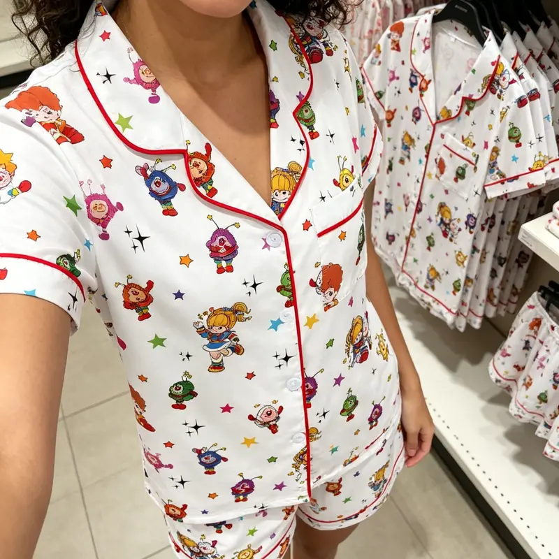 Rainbow Girl and Fairy Pattern Summer Pajama Set, Cute Button Front Two-Piece Pajamas, Soft and Comfortable Women's Sleepwear Pjs Loungewear Homewear, Cute Pajama Sets