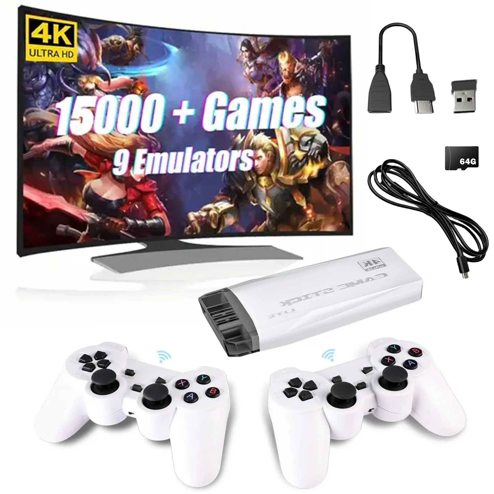 Wireless Retro Game Console M8 Video Game Stick 4K HDMI Output Plug and Play Nostalgic Game Box Built-in 20000 Games with Two Wireless Game Controllers video game console classic simulator
