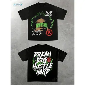 180g Cotton T-Shirt Dream Big Hustle Hard Tee Men's 100% Cotton Y2K Style Graphic Tee Soft Casual Crew Neck Short Sleeve