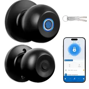 Smart Keyless Entry Door Lock - Fingerprint Door Lock with App Control, Biometric Fingerprint Door Knob with Auto Lock & Key, Bluetooth Smart Door Lock with Handle