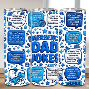 Emergency Dad Jokes 3D 20 oz Tumbler - BPA Free, stainless steel, Leak proof, durable, with clear lid