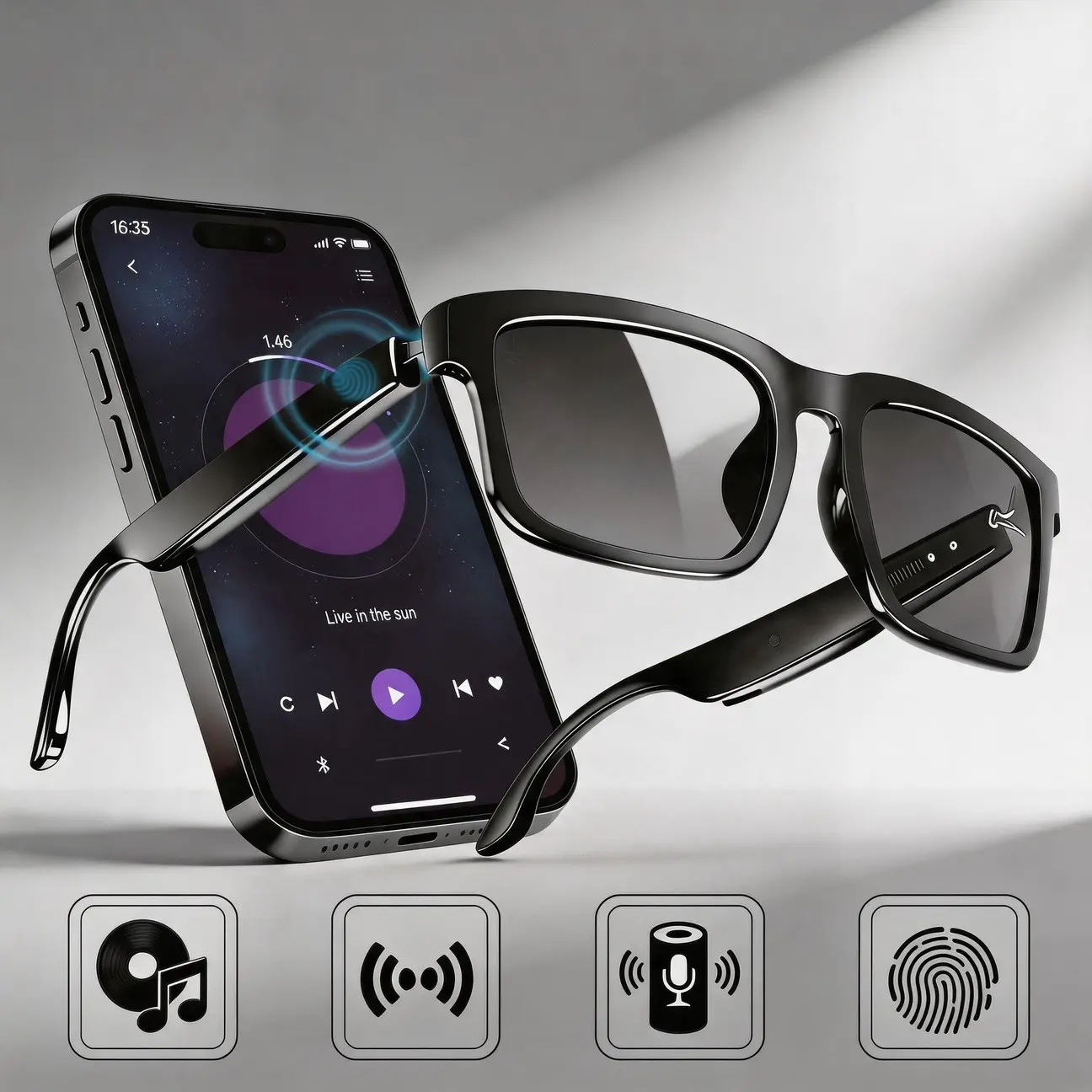 2026 New Bluetooth Audio Sunglasses,Smart Glasses with Touch Control，Open-Ear Speakers & Mic for Hands-Free Calls，UV Protection，Unisex Smart Ideal for Travel & Daily Use, Wireless Smart Glasses, Wireless Headphone Glasses, Wireless Eyewear