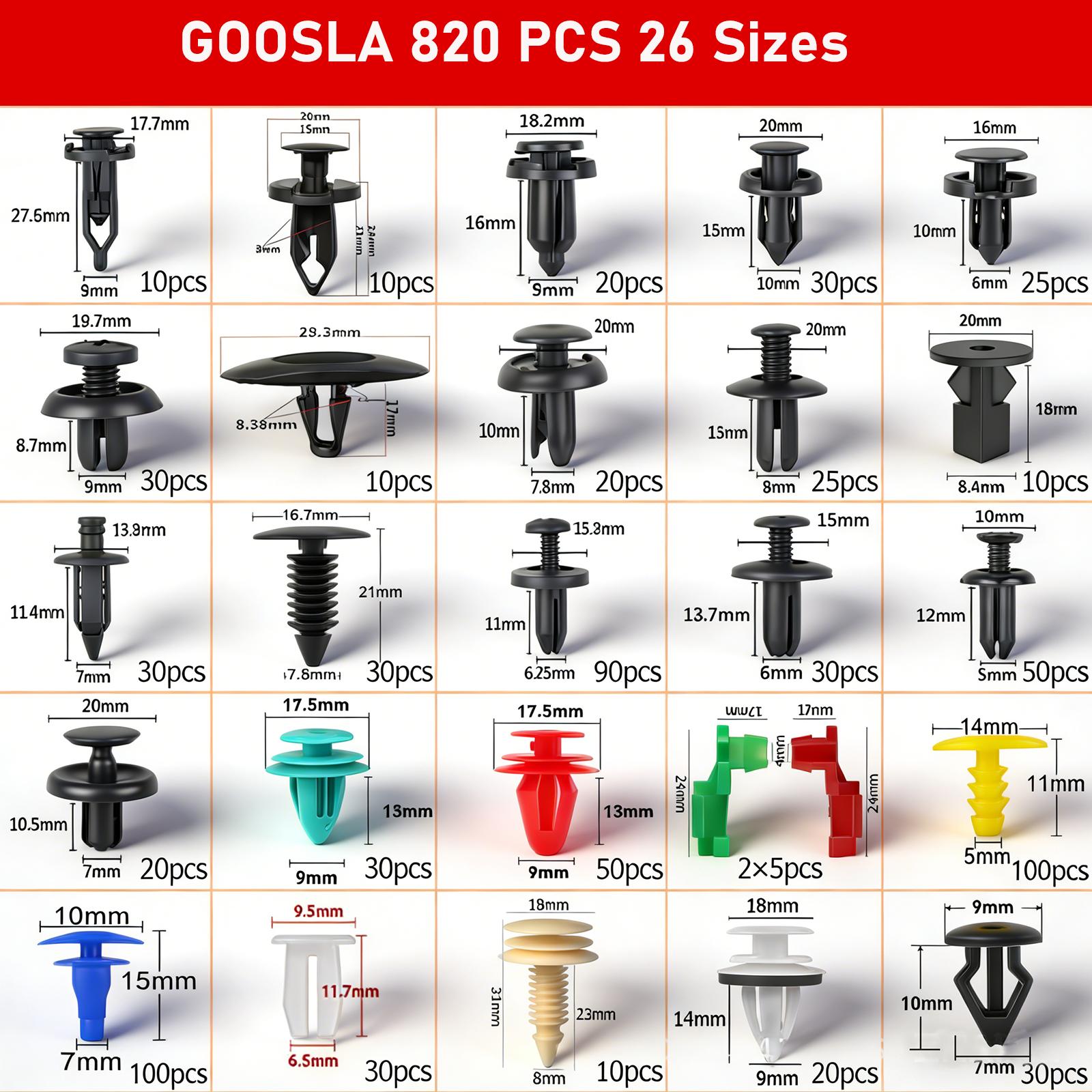 925/100pcs  Car Bumper Retainer Clips Plastic Rivets Fasteners Tailgate Handle Rod Clip, 26 most popular sizes Auto Push Pin Rivets Set- Door Trim Panel Fender Clips Universal Push Retainer and Car Clips Set