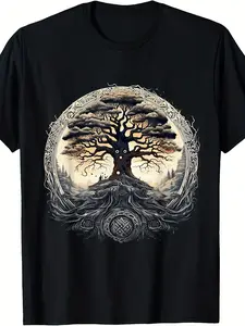 Men's & Women's Odin Tree of Life Viking Valhalla Pagan T-Shirt - Norse Mythology Graphic Tee with Odin & Rune Art 220GSM Heavyweight Cotton Retro Viking Design for Viking Conventions & Casual Attire