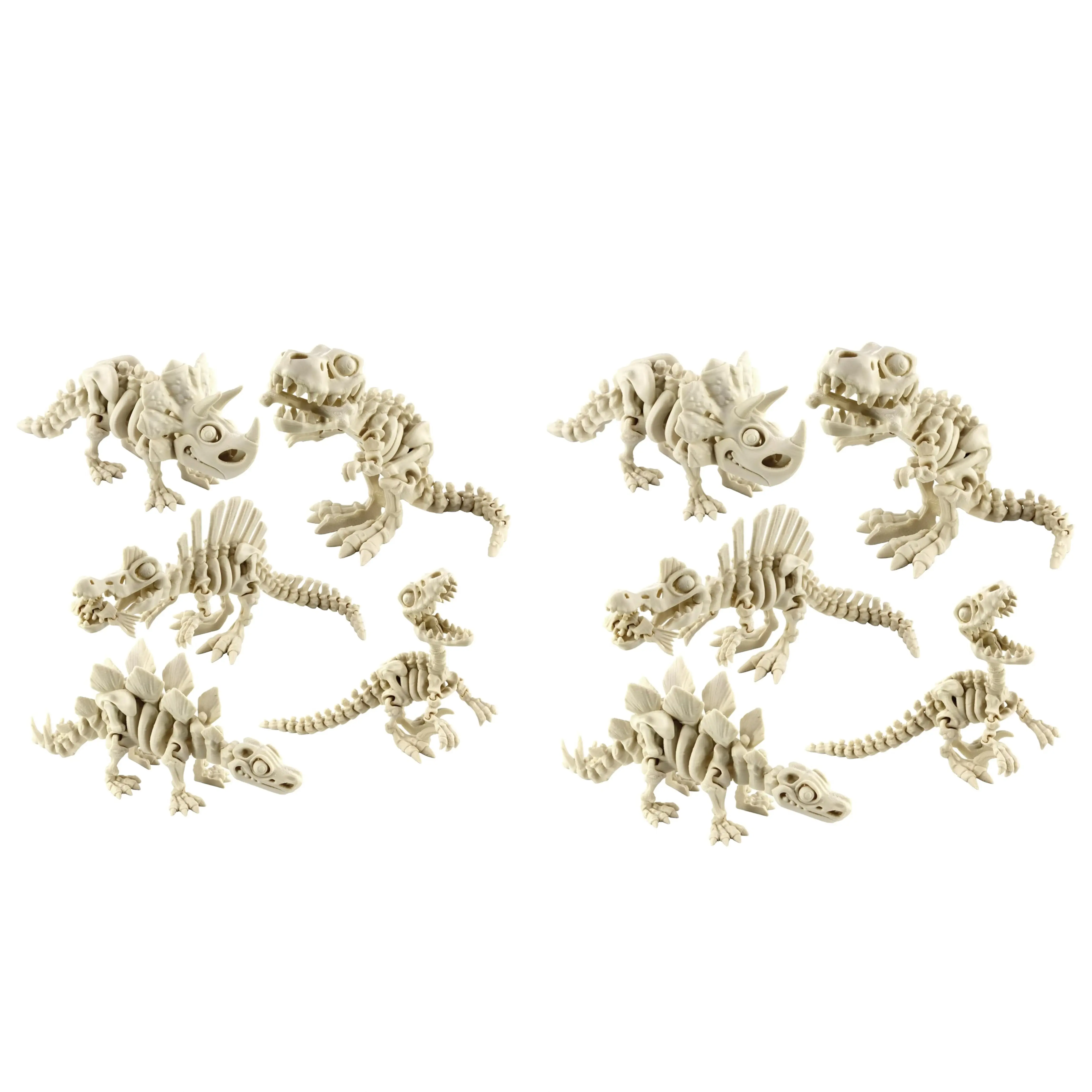 PowerTRC 10PCS 3D Printed Dinosaur Skeletons, T-Rex Triceratops Stegosaurus Velociraptor Spinosaurus Fidget Toys, 3D Printed Dragon Animals Toys, Articulated 3D Figurine Stress Relief Toy (Bone White)