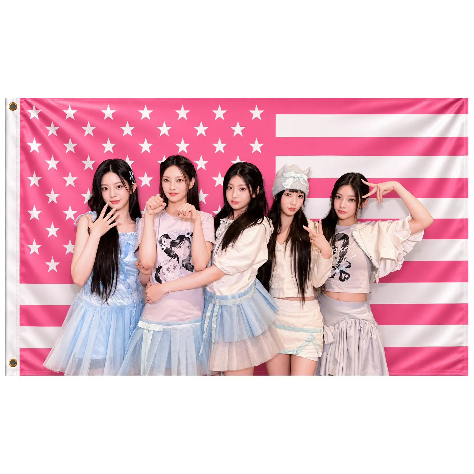 ILLIT Kpop Pink American Flag 3x5 Ft, Girl Group Fan Polyester Wall Banner with Brass Grommets, Cute Concert Room Decor, College Dorm Bedroom Party Backdrop Decor, Pink Music Lover Gift for ILLIT Fans USA