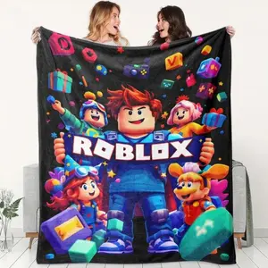Roblox Flannel Blanket - Soft Skin-Friendly Breathable Warm Block Design for Bedroom Living Room Nap