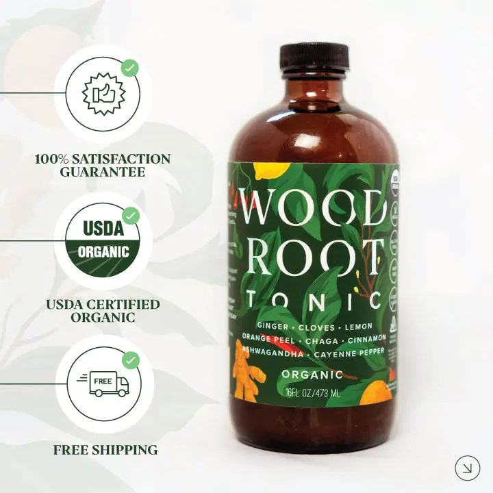Woodroot Tonic Gut Health Shot | Apple Cider Vinegar, Ginger, Ashwagandha & Chaga | Supports Digestion, Bloating Relief & Daily Wellness
