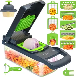 Vegetable Chopper Multifunctional Food Chopper | 16-in-1 Onion Cutter with 7 Blades, Vegetable Slicer and Dicer with Container for Salad, Potato, Carrot, Garlic & Kitchen Use