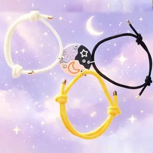 Magnetic Sun Moon Star Matching Bracelet Set for 3, Puzzle BFF Friendship Bracelets with Rhinestone Charm, Best Friend & Sister Jewelry Gift for Birthday, Anniversary & Valentine's Day