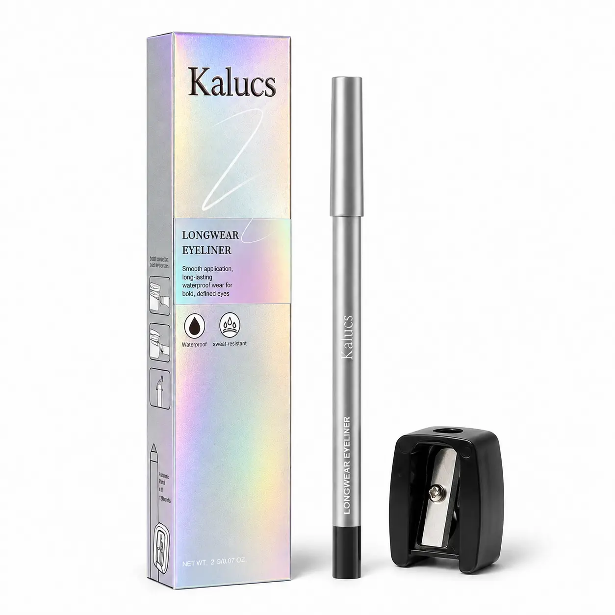Kalucs Waterproof Eyeliner Pencil - Single Item Deep Black Longwear Eye Liner, Paraben-Free, Hypoallergenic, High-Intensity Color, Precise Flawless Eye Definer for All-Day Wear