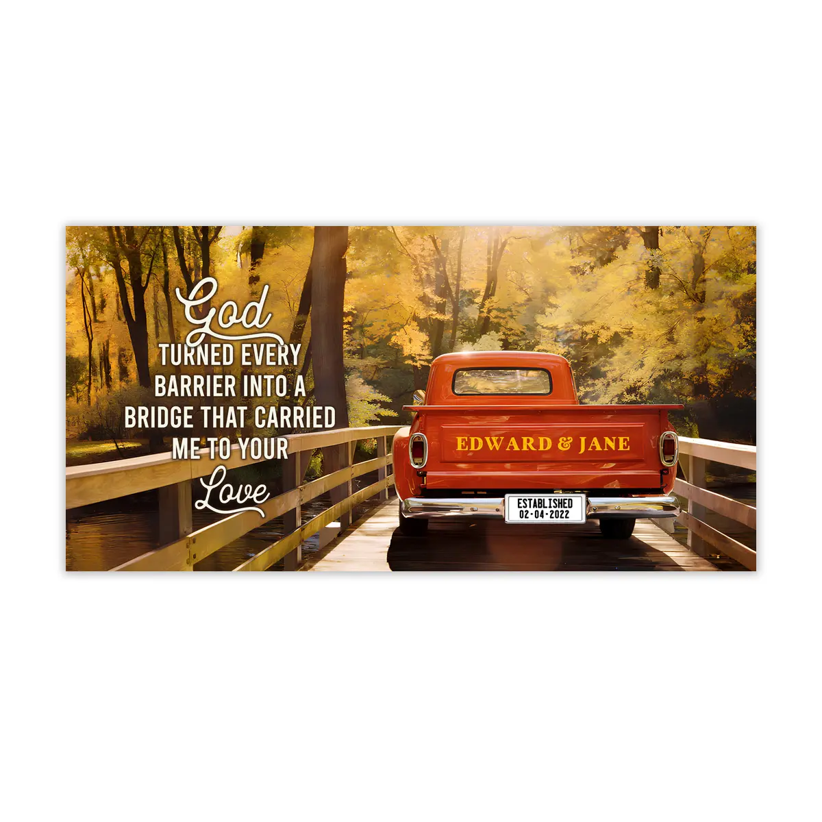 Personalized Name Sign, Love on a Red Pickup Truck with Couples’ Names on the Tailgate, Custom Canvas Prints, Family Wall Decor, Unique Custom Couples Gifts, Personalized Home Decor, Romantic Gift