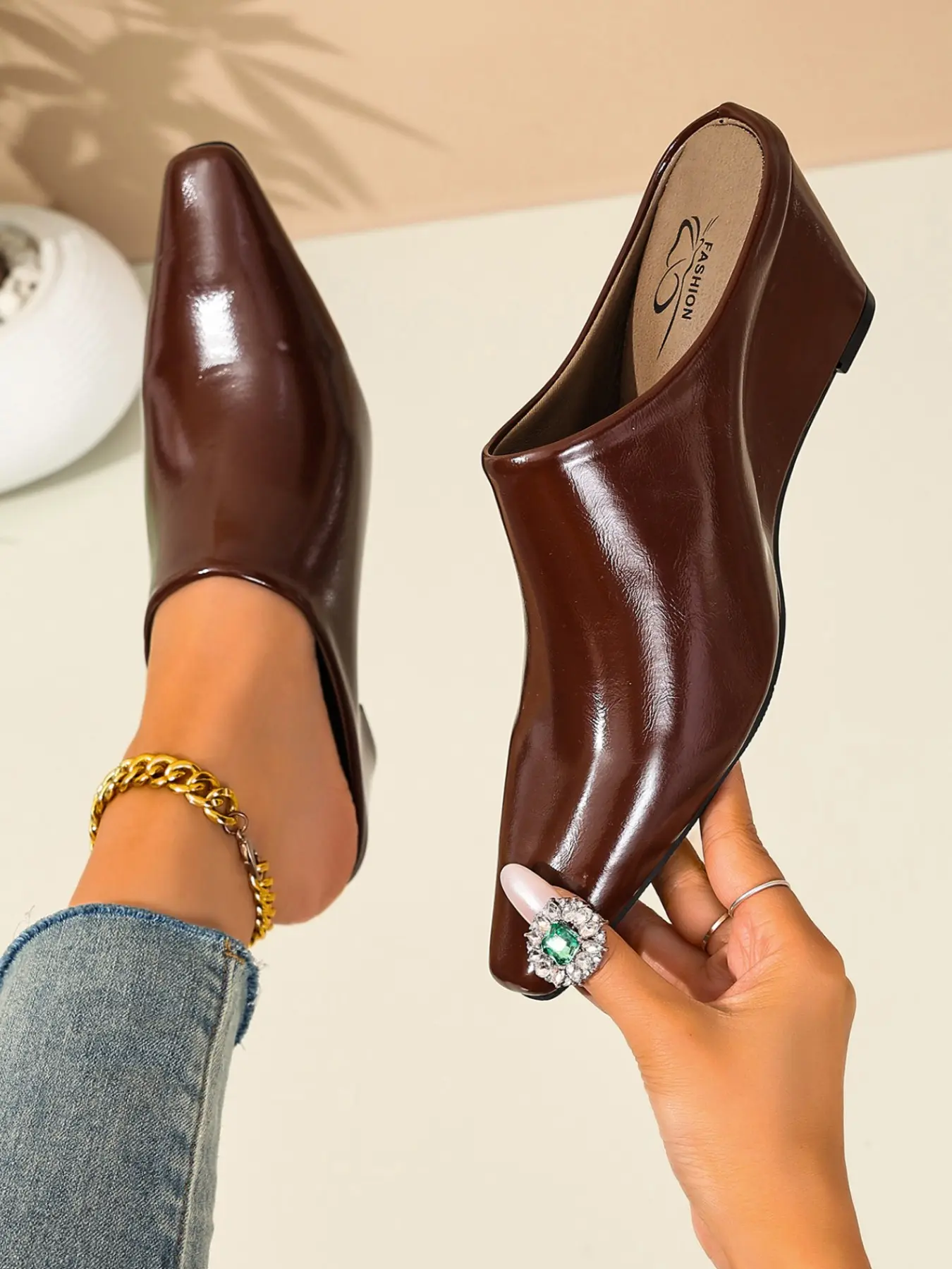 Women's Heeled Slippers, Half Slipper Mules, Mule Shoe, Slimming Pointed Toe, Rubber Sole, PU Upper, Elegant Footwear, Fashion Style, Less Than Ankle Height, Daily Wear, Office, Party