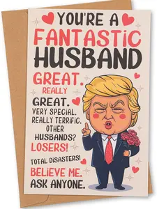 Funny Trump Anniversary & Valentine's Day Card Card for Husband – Hilarious Birthday, Father’s Day, or Romantic Gift from Wife – Sarcastic Humor for Him, Boyfriend, or Partner – Blank Inside