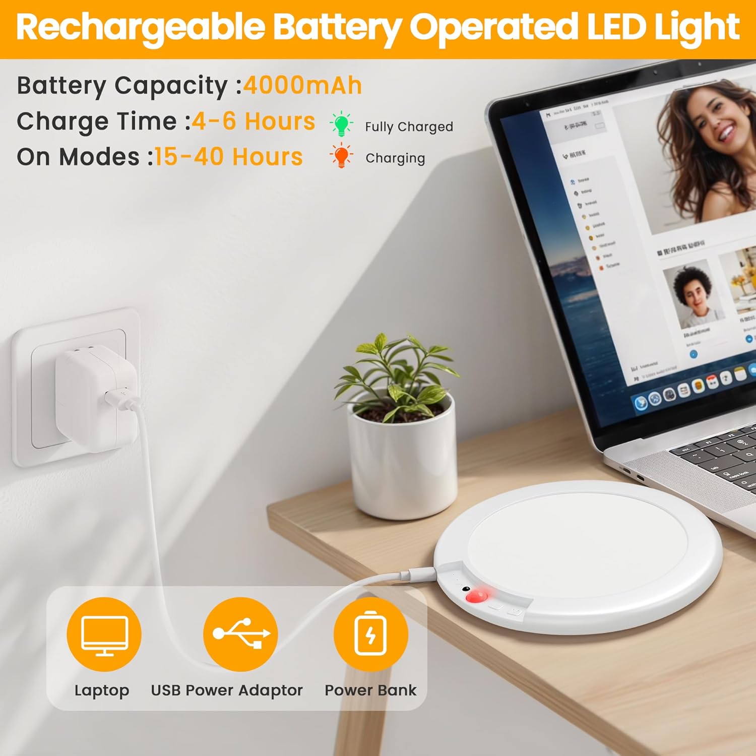 1/4 Pack Wireless Motion Sensor Ceiling Light, USB-C Rechargeable 5000mAh LED Magnetic Lamp with Remote Control, 3000K-6500K Dimmable IP54 Waterproof Fixture for Bathroom, Closet, Stairway