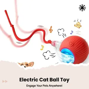 NIUMO Silicone Rechargeable Interactive Rolling Ball, 360° Interactive Electric Cat Toy with Fast-Connect Tail Rope, Universal Self-Play Indoor Stimulator (Battery Included), Interactive Balls, Rechargeable Interactive Balls